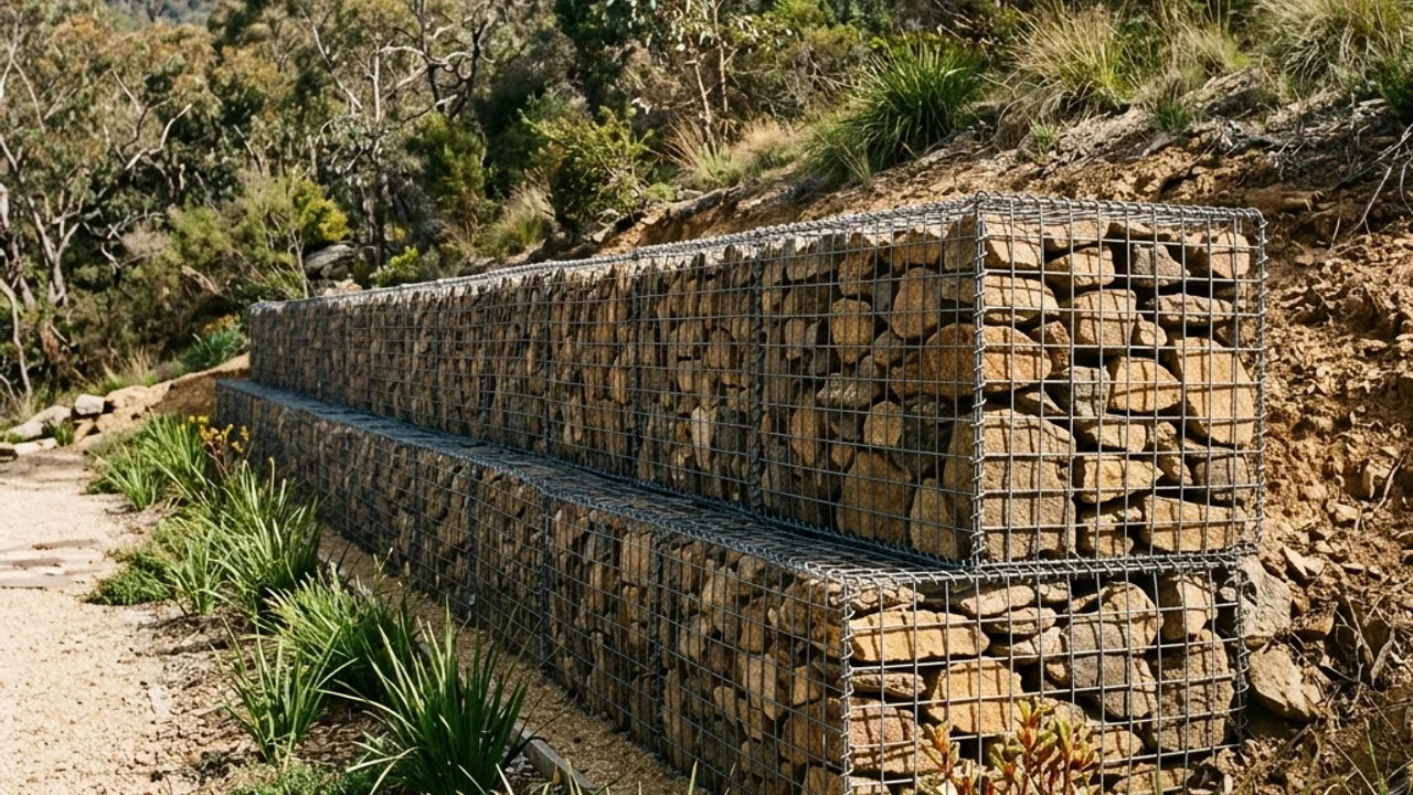 Gabion Retaining Walls detail on an Australian residential site