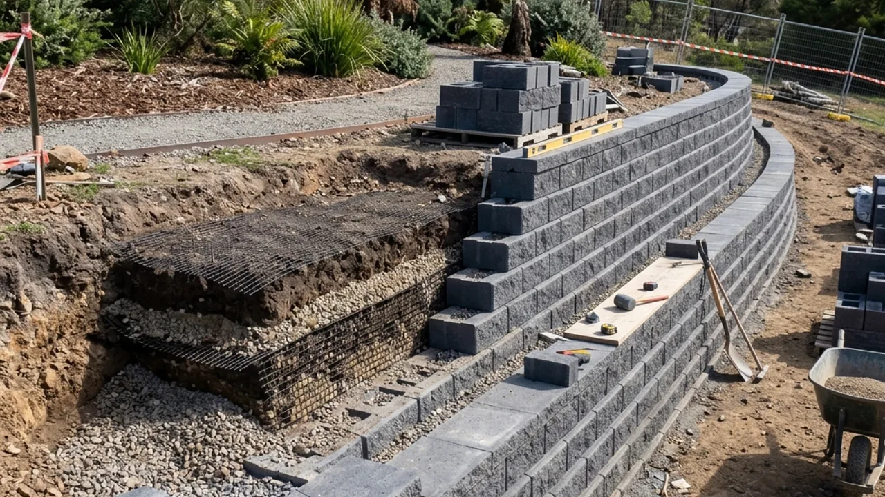Segmental Block & Masonry Retaining Walls detail on an Australian residential site